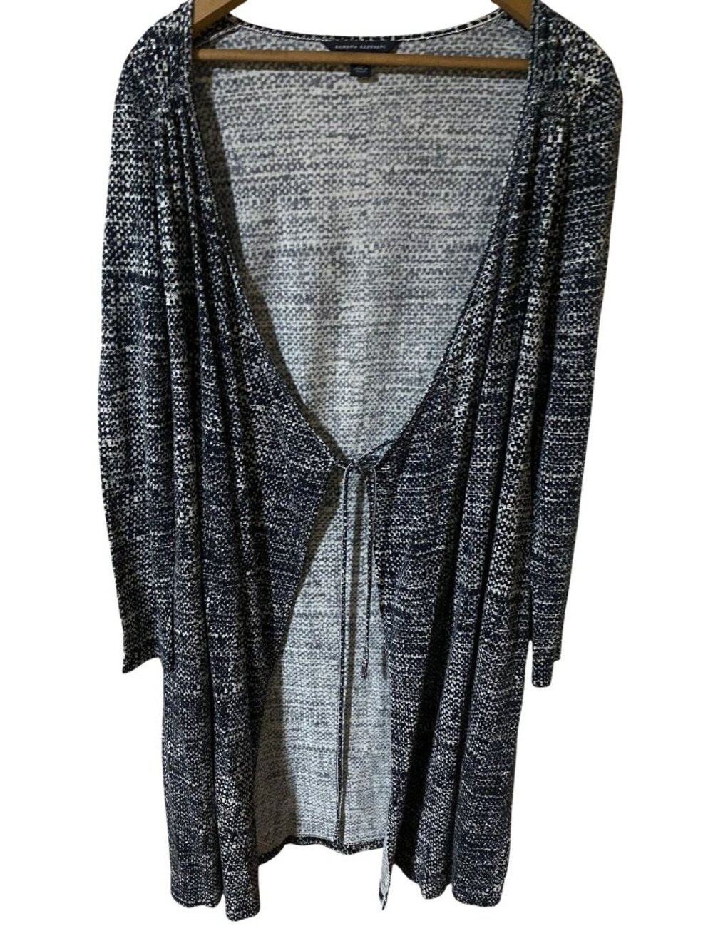 Banana Republic Womens XS Black White Silk Blend Long Cardigan Lagenlook Tie